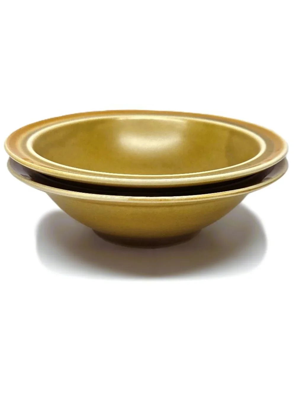 Vtg Independence Stoneware Yuma Bowl Set Lot x2 Rim Cereal Tan Interpace Japan